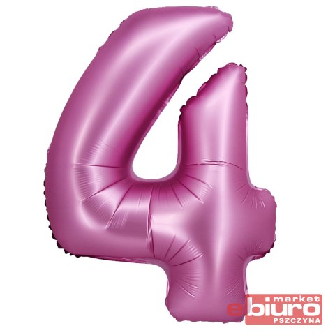 BALON FOLIOWY B&C "CYFRA 4" SATYNOWA RÓŻOWA 76CM