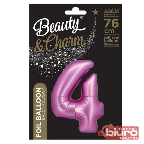 BALON FOLIOWY B&C "CYFRA 4" SATYNOWA RÓŻOWA 76CM