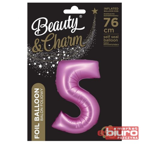 BALON FOLIOWY B&C "CYFRA 5" SATYNOWA RÓŻOWA 76CM