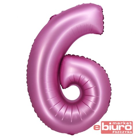BALON FOLIOWY B&C "CYFRA 6" SATYNOWA RÓŻOWA 76CM