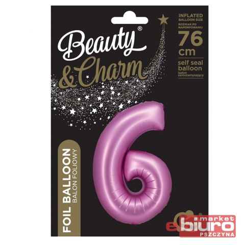 BALON FOLIOWY B&C "CYFRA 6" SATYNOWA RÓŻOWA 76CM