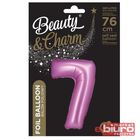 BALON FOLIOWY B&C "CYFRA 7" SATYNOWA RÓŻOWA 76CM
