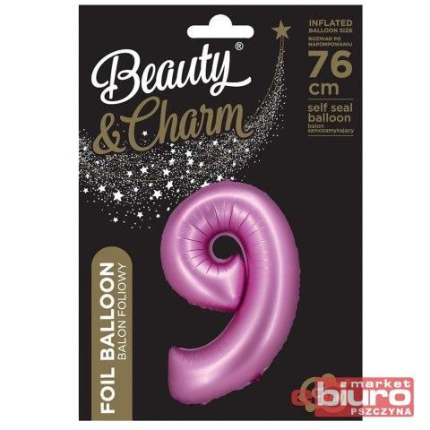 BALON FOLIOWY B&C "CYFRA 9" SATYNOWA RÓŻOWA 76CM