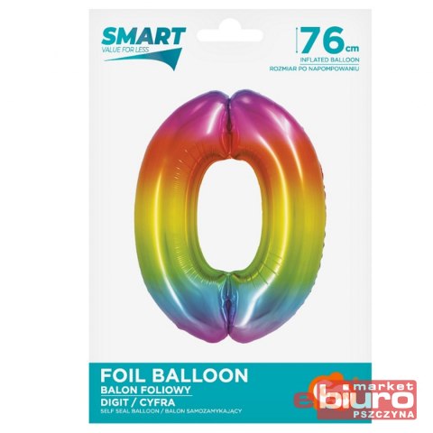 BALON FOLIOWY SMART "CYFRA 0" TĘCZOWA 76CM