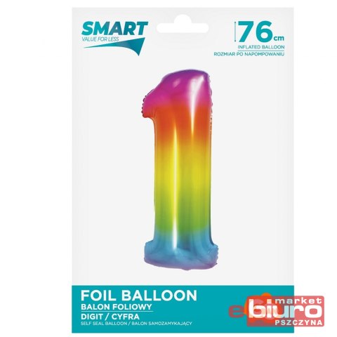 BALON FOLIOWY SMART "CYFRA 1" TĘCZOWA 76CM