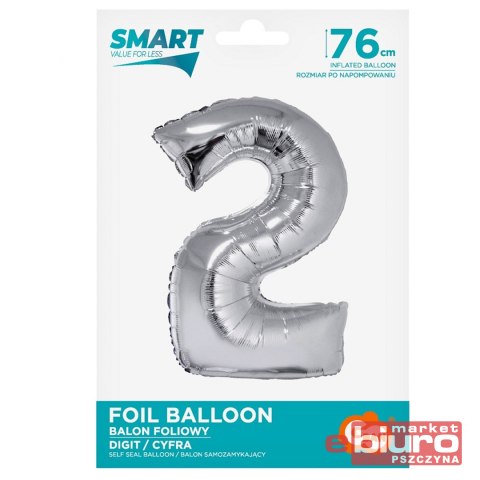 BALON FOLIOWY SMART "CYFRA 2" SREBRNA 76CM