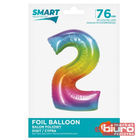 BALON FOLIOWY SMART "CYFRA 2" TĘCZOWA 76CM