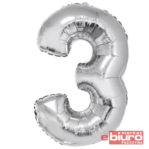 BALON FOLIOWY SMART "CYFRA 3" SREBRNA 76CM