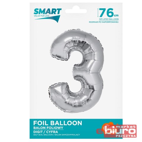 BALON FOLIOWY SMART "CYFRA 3" SREBRNA 76CM