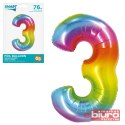 BALON FOLIOWY SMART "CYFRA 3" TĘCZOWA 76CM