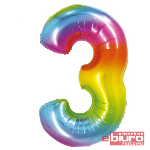 BALON FOLIOWY SMART "CYFRA 3" TĘCZOWA 76CM