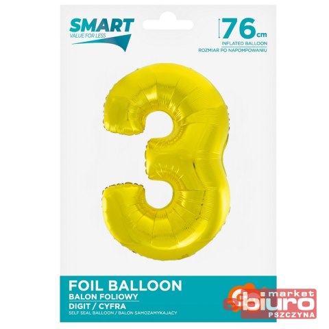 BALON FOLIOWY SMART "CYFRA 3" ZŁOTA 76CM