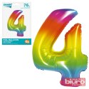 BALON FOLIOWY SMART "CYFRA 4" TĘCZOWA 76CM