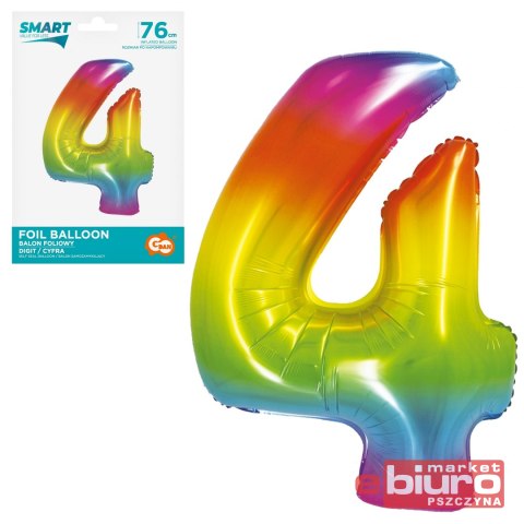 BALON FOLIOWY SMART "CYFRA 4" TĘCZOWA 76CM
