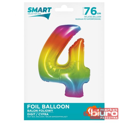 BALON FOLIOWY SMART "CYFRA 4" TĘCZOWA 76CM