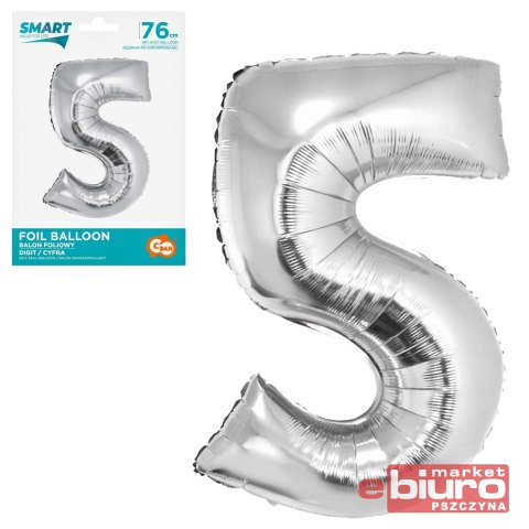 BALON FOLIOWY SMART "CYFRA 5" SREBRNA 76CM