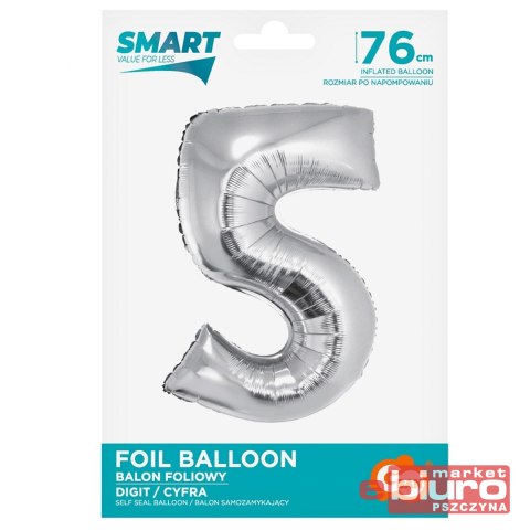 BALON FOLIOWY SMART "CYFRA 5" SREBRNA 76CM