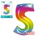 BALON FOLIOWY SMART "CYFRA 5" TĘCZOWA 76CM