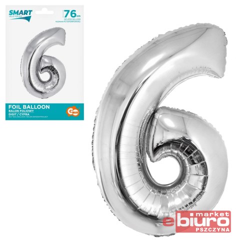 BALON FOLIOWY SMART "CYFRA 6" SREBRNA 76CM