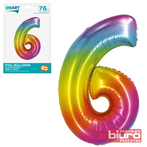 BALON FOLIOWY SMART "CYFRA 6" TĘCZOWA 76CM