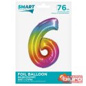 BALON FOLIOWY SMART "CYFRA 6" TĘCZOWA 76CM