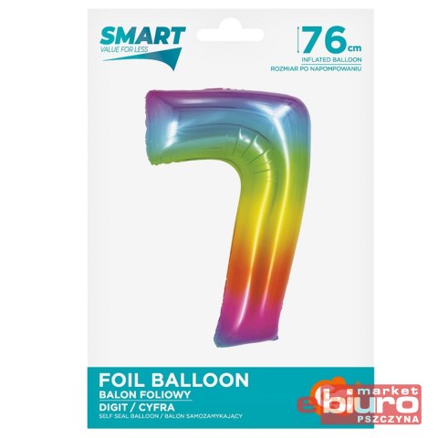 BALON FOLIOWY SMART "CYFRA 7" TĘCZOWA 76CM