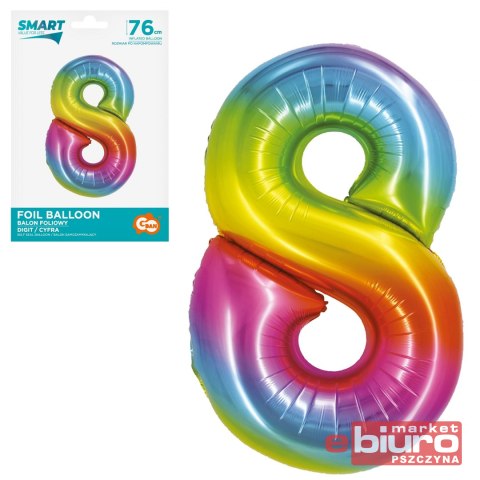 BALON FOLIOWY SMART "CYFRA 8" TĘCZOWA 76CM