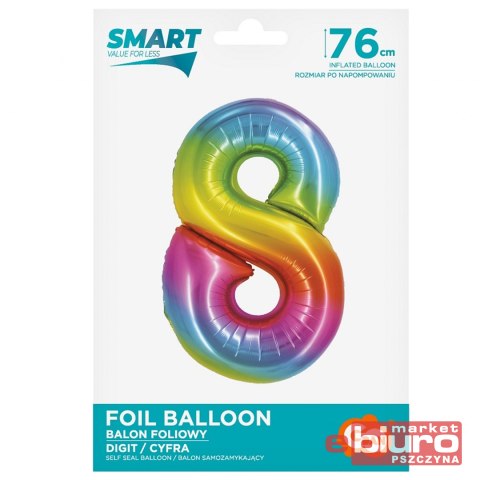 BALON FOLIOWY SMART "CYFRA 8" TĘCZOWA 76CM