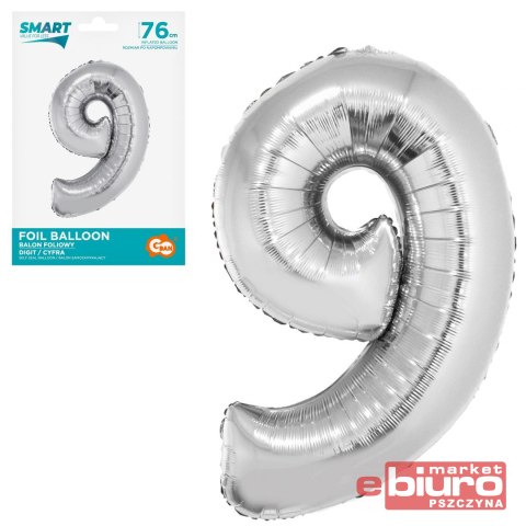 BALON FOLIOWY SMART "CYFRA 9" SREBRNA 76CM