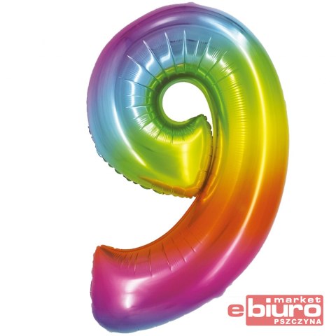 BALON FOLIOWY SMART "CYFRA 9" TĘCZOWA 76CM