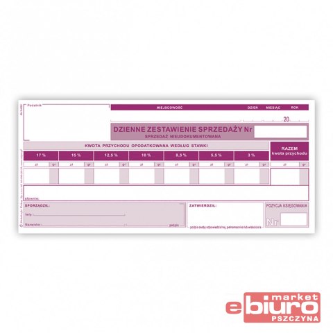 DZIENNE ZESTAWIENIE SPRZEDAŻY (NIEUDOK.) 1/3 A4