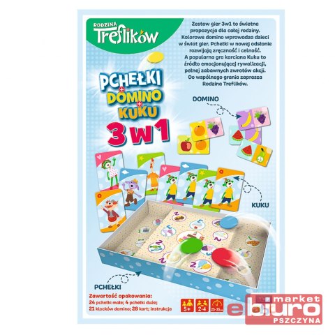 GRA PLANSZOWA DOMINO PCHEŁKI KUKU 3w1 TREFL 01921