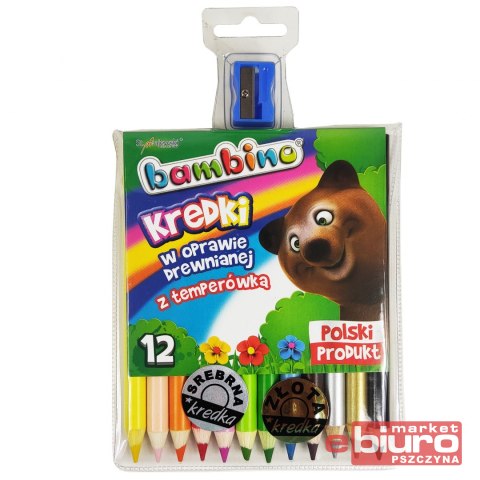 KREDKI OŁÓWKOWE 12 KOLORÓW GRUBE JUMBO BAMBINO