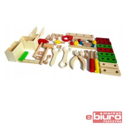 NARZĘDZIA DREWNIANE W SKRZYNCE 39 ELEMENTÓW 1564