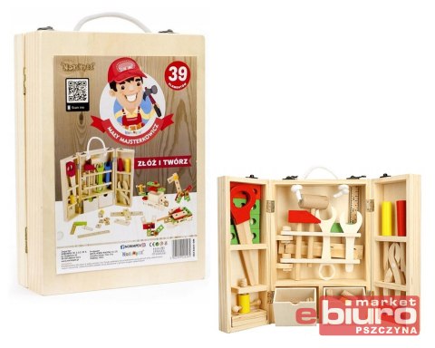 NARZĘDZIA DREWNIANE W SKRZYNCE 39 ELEMENTÓW 1564