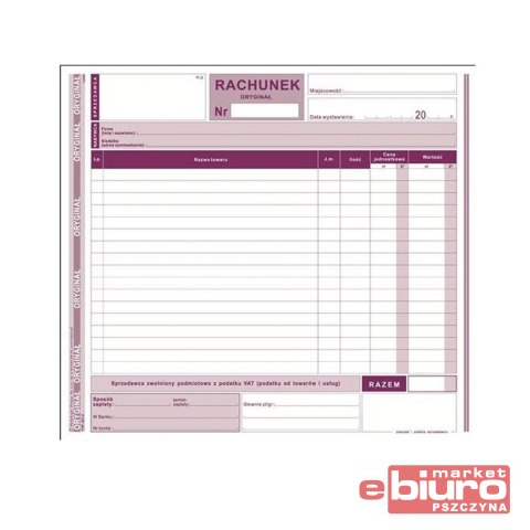 RACHUNEK 2/3 A4 DLA ZWOLNIONYCH Z VAT 231-2