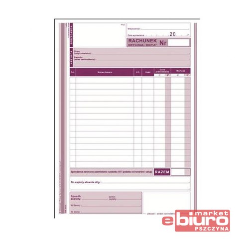 RACHUNEK A5 DLA ZWOLNIONYCH Z VAT PION WIELO 223-3