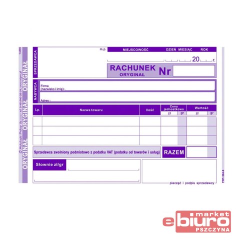 RACHUNEK A6 DLA ZWOL. Z VAT (POZ.) 234-5