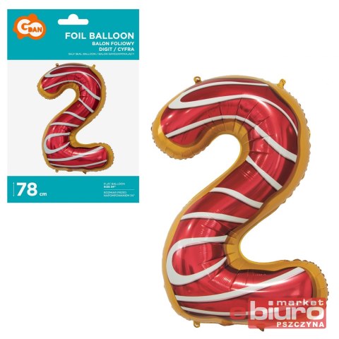 BALON FOLIOWY CYFRA 2 CIASTECZKO 78CM GODAN