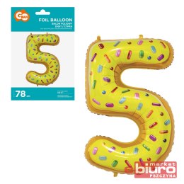 BALON FOLIOWY CYFRA 5 CIASTECZKO 78CM GODAN