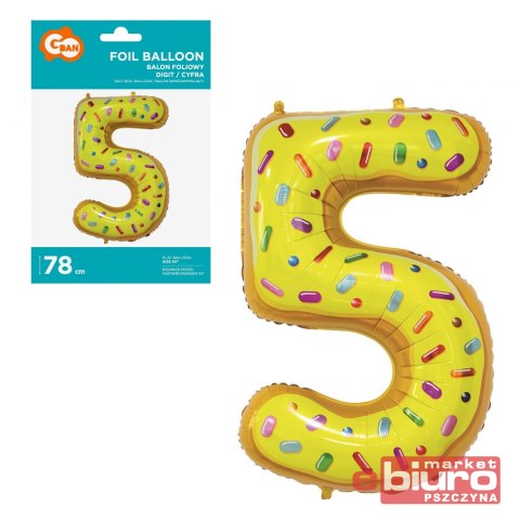 BALON FOLIOWY CYFRA 5 CIASTECZKO 78CM GODAN