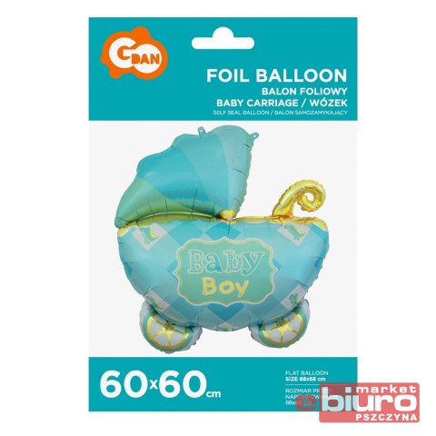 BALON FOLIOWY WÓZEK NIEBIESKI 60CM GODAN