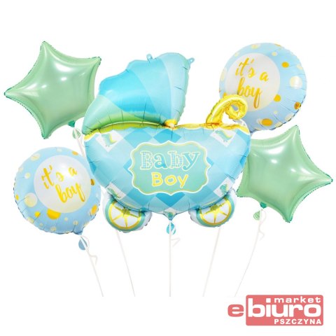 BALONY FOLIOWE ZESTAW WÓZEK NIEBIESKI 5SZT GODAN