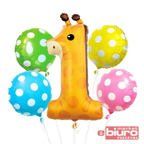 BALONY FOLIOWE ZESTAW ŻYRAFA CYFRA 1 5SZT GODAN
