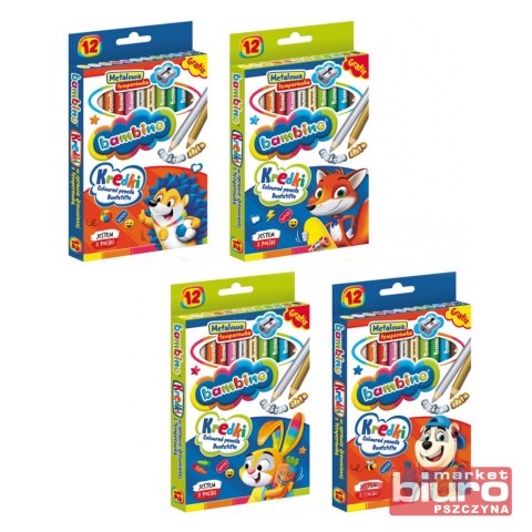 KREDKI OŁÓWKOWE 12 KOLORÓW GRUBE JUMBO BAMBINO