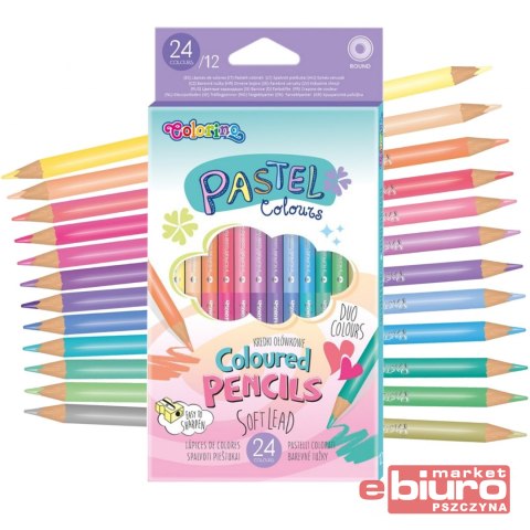 KREDKI OŁÓWKOWE OKRĄGŁE DWUKOLOROWE 12SZT PASTEL