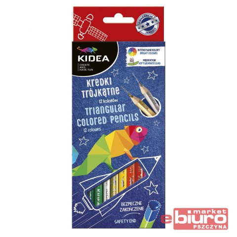 KREDKI TRÓJKĄTNE 12 KOLORÓW KIDEA KT12KA