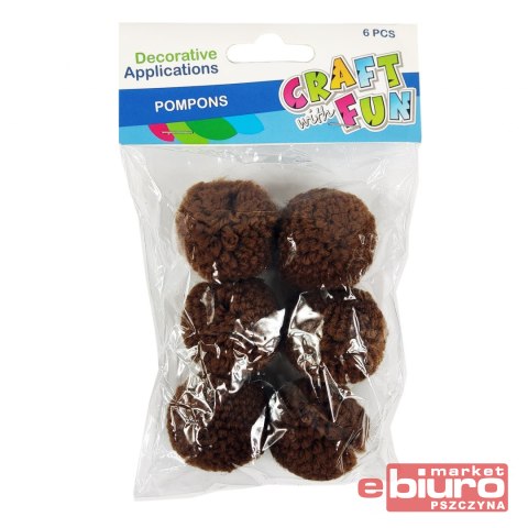 OZDOBA DEK. POMPON Z WEŁNY BRĄZOWY 4CM 6SZT
