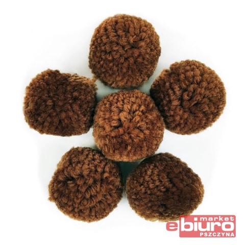 OZDOBA DEK. POMPON Z WEŁNY BRĄZOWY 4CM 6SZT