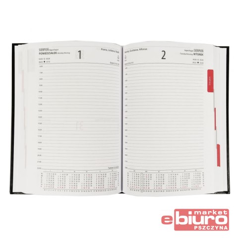 KALENDARZ INFO A5 DZIENNY CZERWONY KRESKA